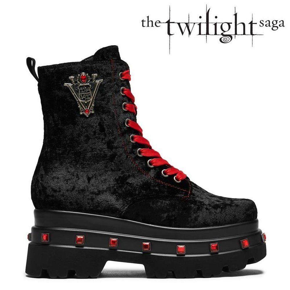 Koi Footwear Twilight - Volterra Velvet Crow Platform Boots Lace up boot - Black